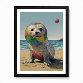 Seal With Beach Ball Art Print