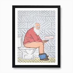 Santa On The Toilet, illustration, wall art Art Print