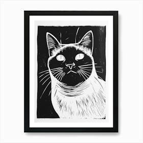 Birman Cat Linocut Blockprint 5 Art Print