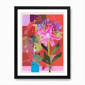 Agapanthus 2 Neon Flower Collage Art Print