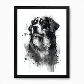 Cute Bernese Mountain Dog Black Ink Portrait Art Print