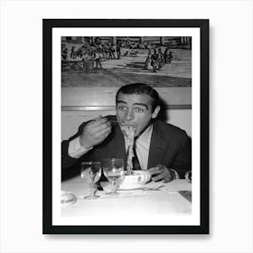 Vintage Black And White James Bond Eating Spaghetti Art Print