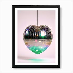 Heart Shaped 3d Disco Ball With A Golden Sheen Suspended Amid A Swirl Of Pink Orange Purple Gree 1 Art Print