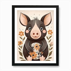 Floral Cute Baby Pig Nursery (10) Art Print