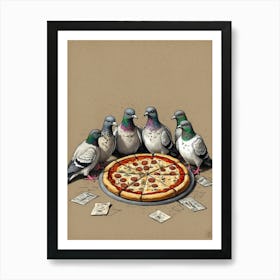 Pigeons Eating Pizza 1 Art Print