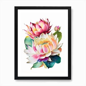 Lotus Flower Bouquet Decoupage 1 Art Print