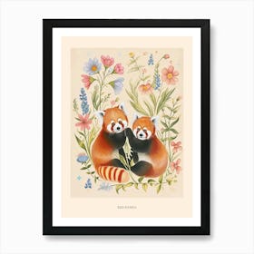 Folksy Floral Animal Drawing Red Panda 2 Poster Art Print