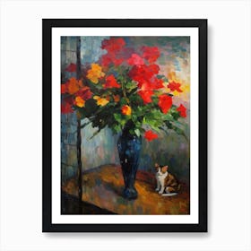 Anthurium With A Cat 4 Art Print