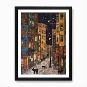 Painting Of New York With A Cat In The Style Of Gustav Klimt 4 Art Print