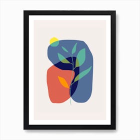 Fossil Plant In Red And Blue Art Print