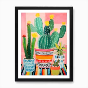 Cactus Painting Maximalist Still Life Bunny Ear Cactus 2 Art Print