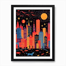 New York City, United States Skyline With A Cat 3 Art Print