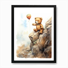 Rock Climbing Teddy Bear Painting Watercolour 2 Art Print