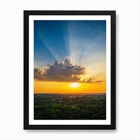 An Idyllic Sunset Unfolds In Heaven Where Beautiful Sun Rays Pierce Through The Clouds Creating A P (1) Art Print