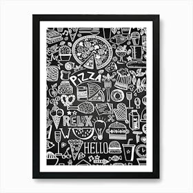 Pizza Doodles On A Blackboard - kitchen art, kitchen poster Art Print