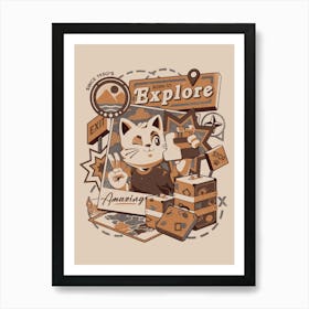 Born to Explore - Cute Traveler Cat Gift Art Print