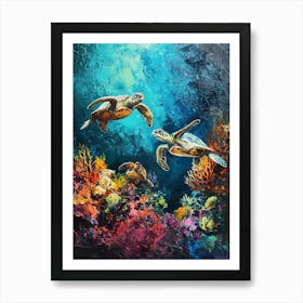 Colourful Impressionism Inspired Sea Turtles 1 Art Print