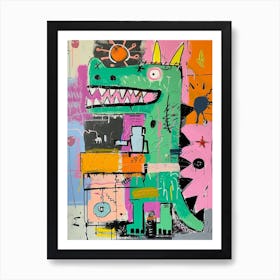 Abstract Purple Graffiti Style Dinosaur In The Kitchen 2 Art Print