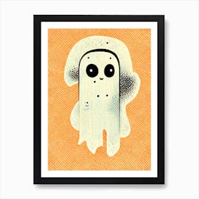 Floating Cute Ghost Orange Art Print