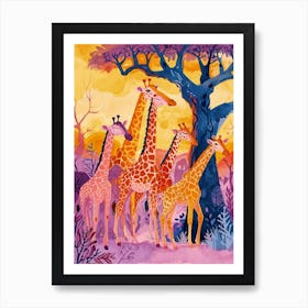 Herd Of Giraffe Cute Illustration  2 Art Print