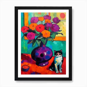Anemone With A Cat 3 Fauvist Style Painting Art Print