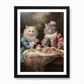 Royal Cats At Afternoon Tea Rococo Style 2 Art Print
