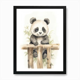 Panda Art Woodworking Watercolour 1 Art Print