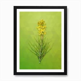 Vintage Yellow Asphodel Botanical Art on Love Bird Green Art Print