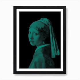 Girl With a Pearl Earring Turquoise Art Print