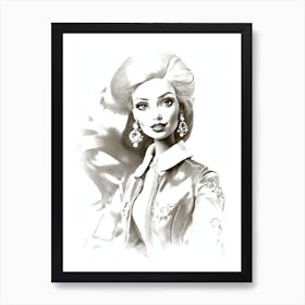 Barbie Portrait In Black And White Strokes Art Print