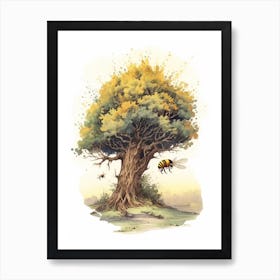 Tree Bumble Bee Beehive Watercolour Illustration 4 Art Print