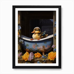Duckling In The Bath Floral Painting 4 Art Print