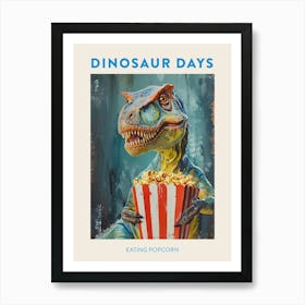 Blue Dinosaur Eating Popcorn 3 Art Print