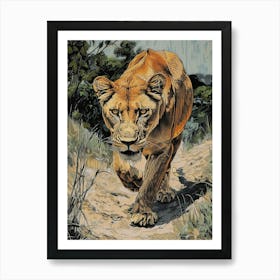 Barbary Lion Relief Illustration Lioness 1 Art Print