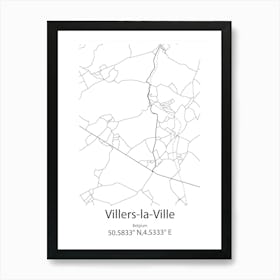 Villers La Ville,Belgium Minimalist Map Art Print