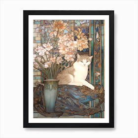 Lilies With A Cat 4 Art Nouveau Style Art Print