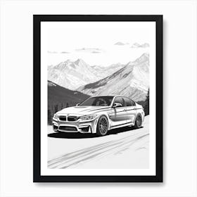 Bmw M3 Snowy Mountain Drawing 1 Art Print