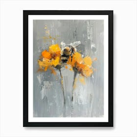 Bee On Yellow Flowers Art Print