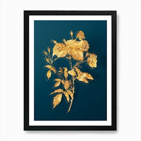 Vintage Ternaux Rose Bloom Botanical in Gold on Teal Blue n.0189 Art Print