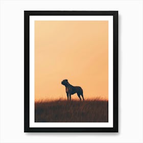 Silhouette Of A Dog At Sunset. Generated AI. Wall Art Print Art Print