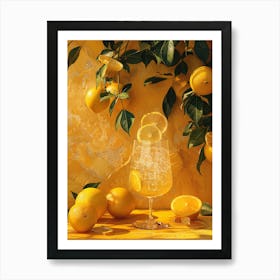 Lemons On A Yellow Wall Art Print