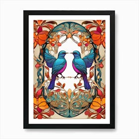 Default Stylized Colorful Design Of Birds In Art Nouveau Style 1 Art Print