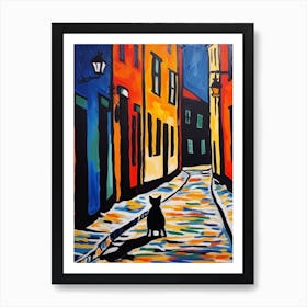 Painting Of A Street In Copenhagen Denmark With A Cat In The Style Of Matisse 3 Art Print