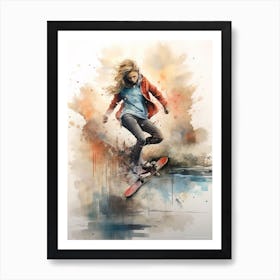 Girl Skateboarding In Berlin, Germany Watercolour 2 Art Print