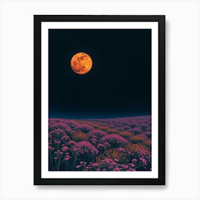 Full Moon Over Purple Flowers Art Print