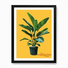 Banana Plant On Yellow Background Art Print