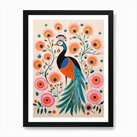 Pink Scandi Peacock 2 Art Print