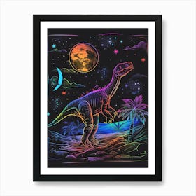 Neon Dinosaur Lines At Night 2 Art Print