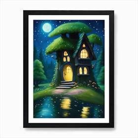 Fairy House at Night Art Print