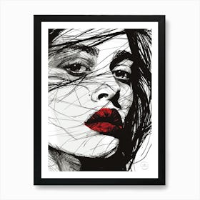 Portrait Of A Woman With Red Lips Art Print
